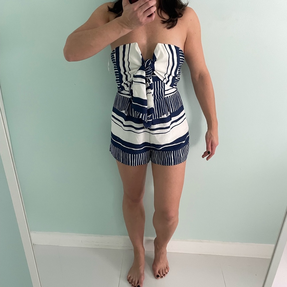Lulus white and blue bustier romper